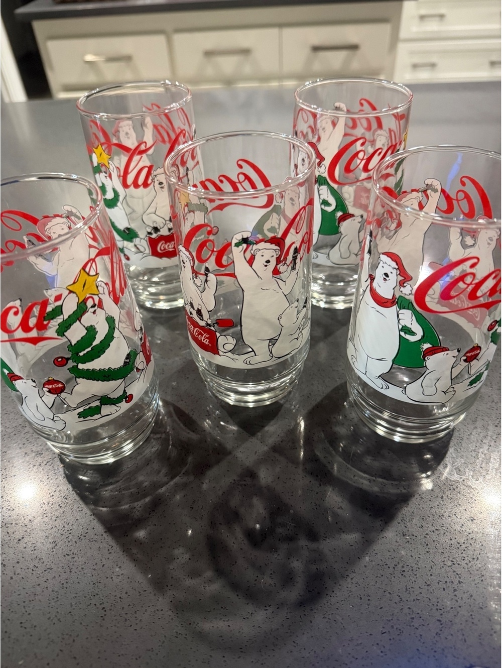 5 Coca-Cola Vintage Holiday Polar Bear Glasses Set of 6 with Original Box